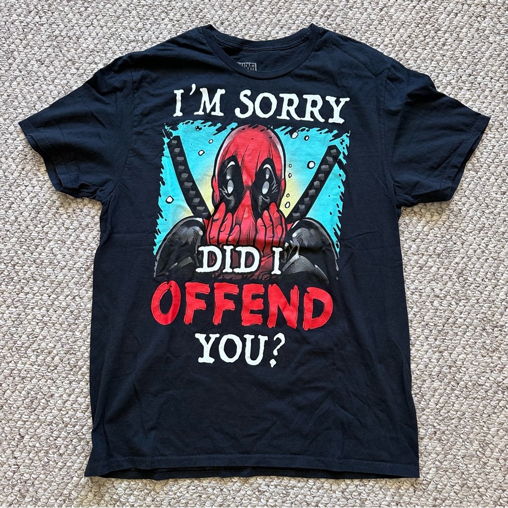 Deadpool men’s large crew neck t-shirt black graphic tee 100% cotton marvel